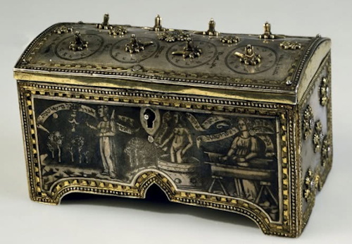 A decorative golden chest